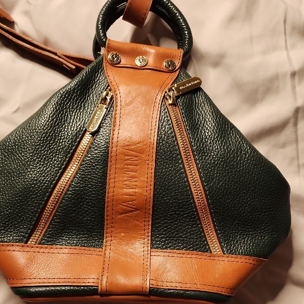 Valentina Black and Tan Leather Shoulder Bag Or Backpack